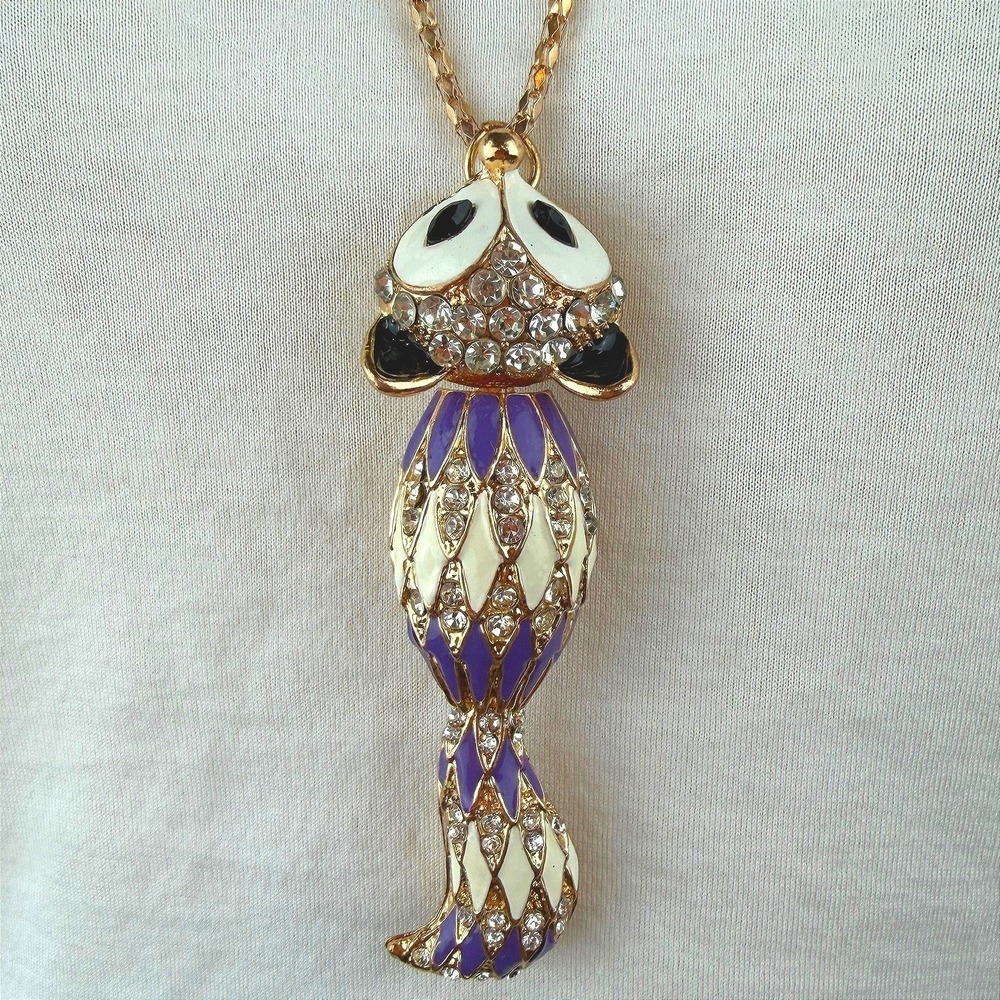 BETSEY JOHNSON Harlequin Fox Pendant Necklace Crystal Enamel‎ Fairy Rave Y2K
